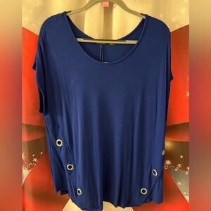 Chic Women's Blue Blouse with Grommet Accents